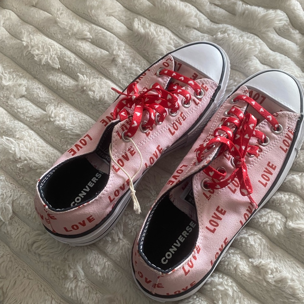Converse Pink and Red LOVE Low Top Sneakers